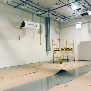CleanLeaf CL1100-CF air cleaner installed in commercial grow room for mildew and odor control