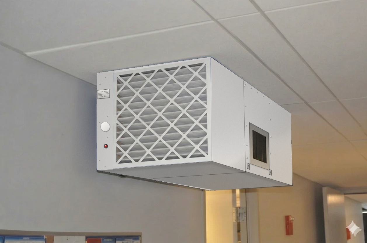 CleanLeaf OX3000 air cleaner for gymnastics gym chalk dust control